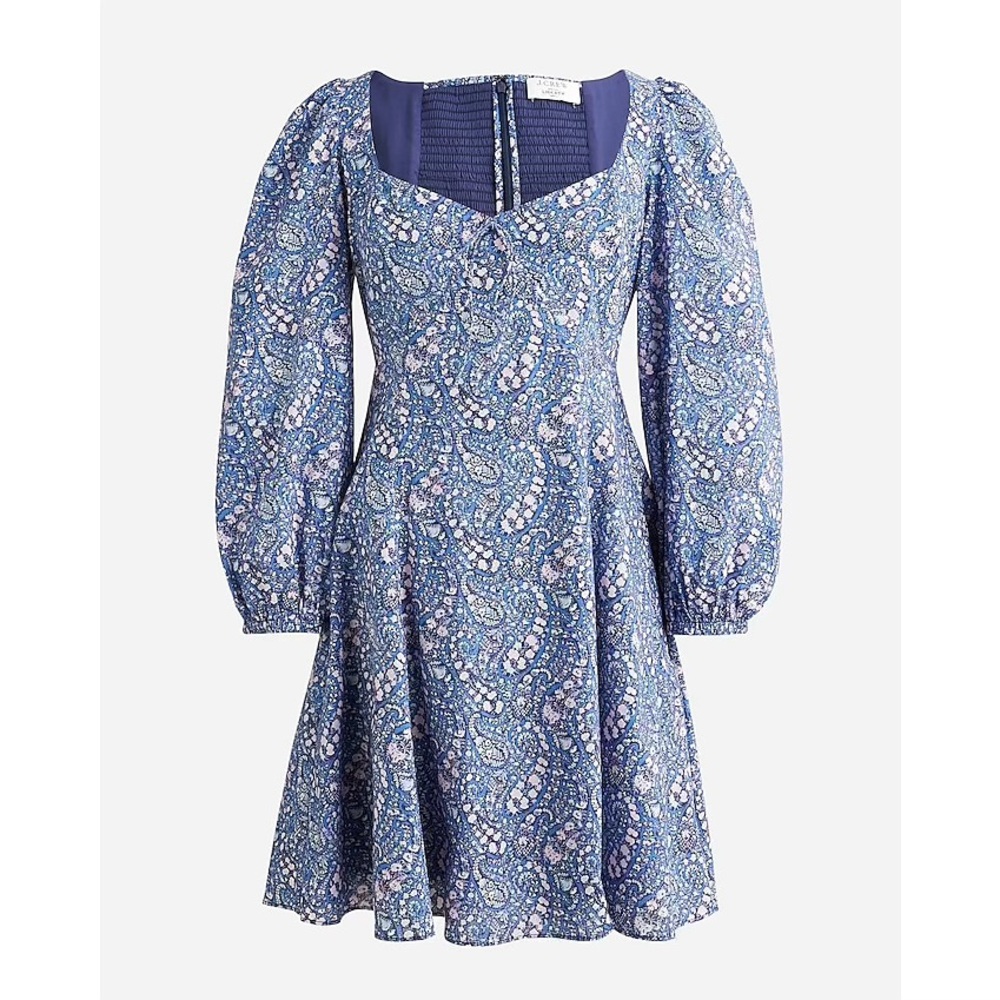 J. Crew Blue Paisley Long Sleeve Dress